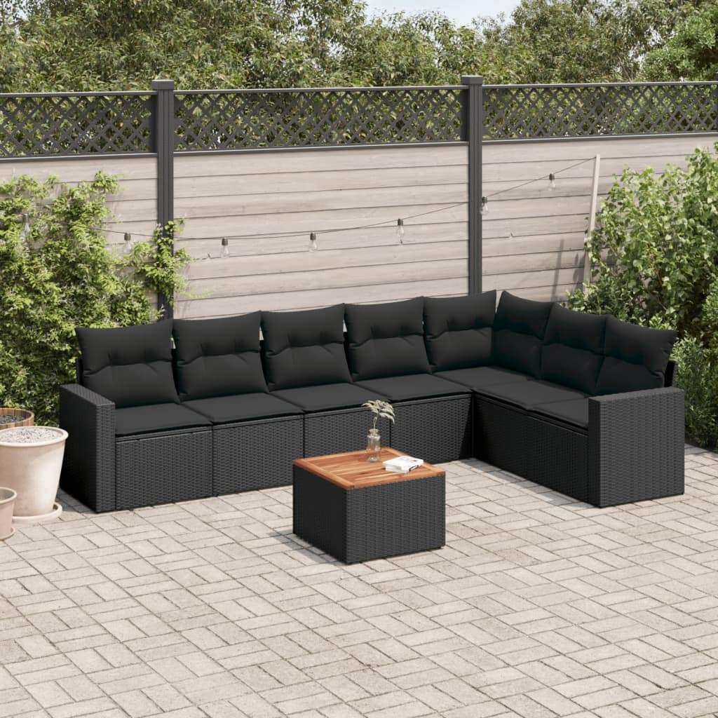 Set Divani da Giardino con Cuscini 8 pz Nero in Polyrattan - homemem39
