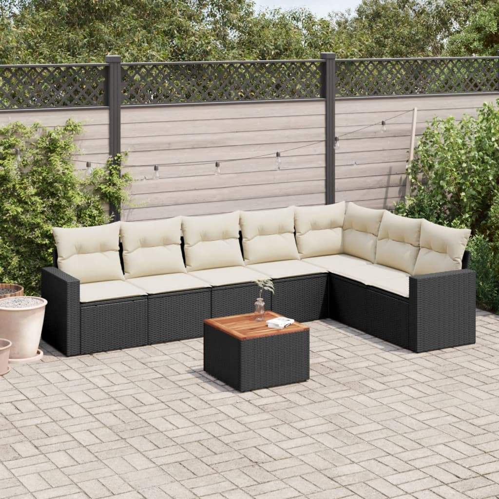 Set Divani da Giardino con Cuscini 8 pz Nero in Polyrattan - homemem39