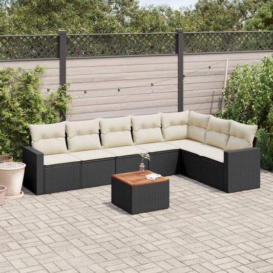 Set Divani da Giardino con Cuscini 8 pz Nero in Polyrattan - homemem39
