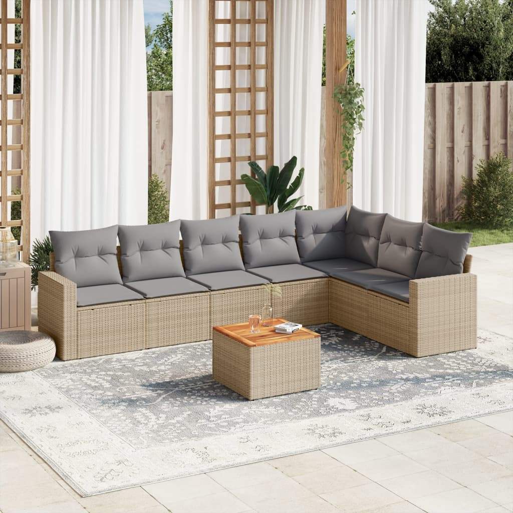 Set Divano da Giardino 8 pz con Cuscini Beige in Polyrattan - homemem39
