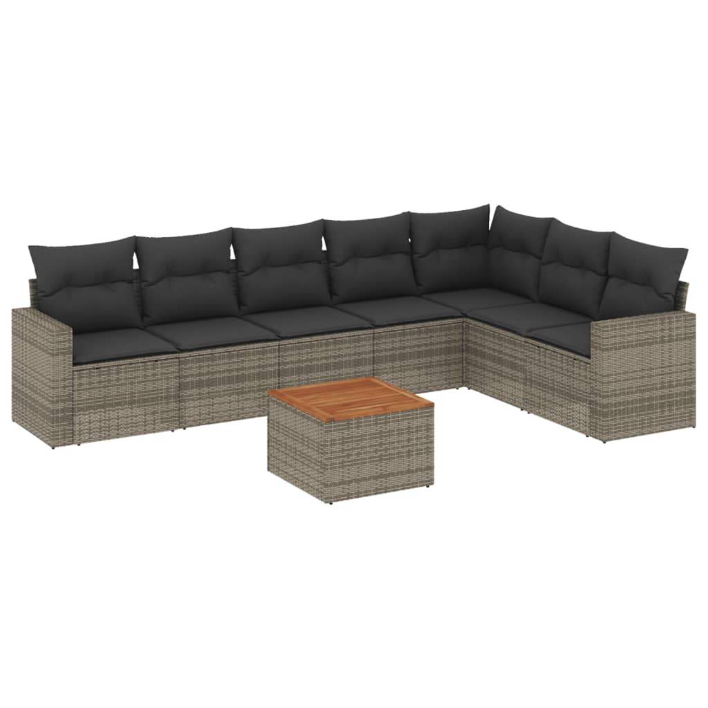 Set Divano da Giardino 8 pz con Cuscini Grigio in Polyrattan - homemem39