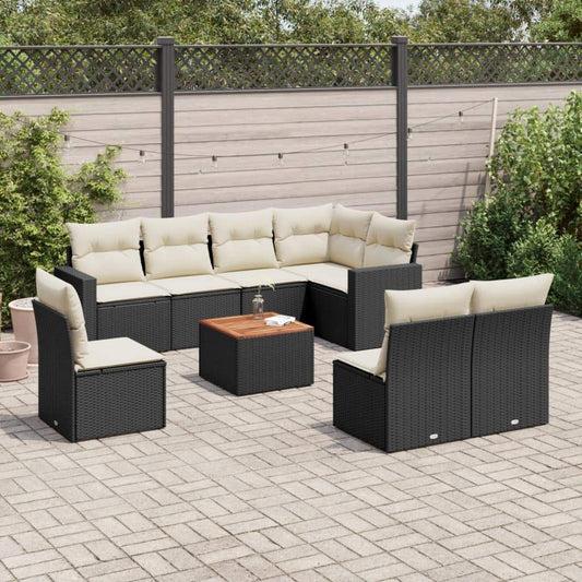 Set Divani da Giardino 9 pz con Cuscini Nero in Polyrattan - homemem39