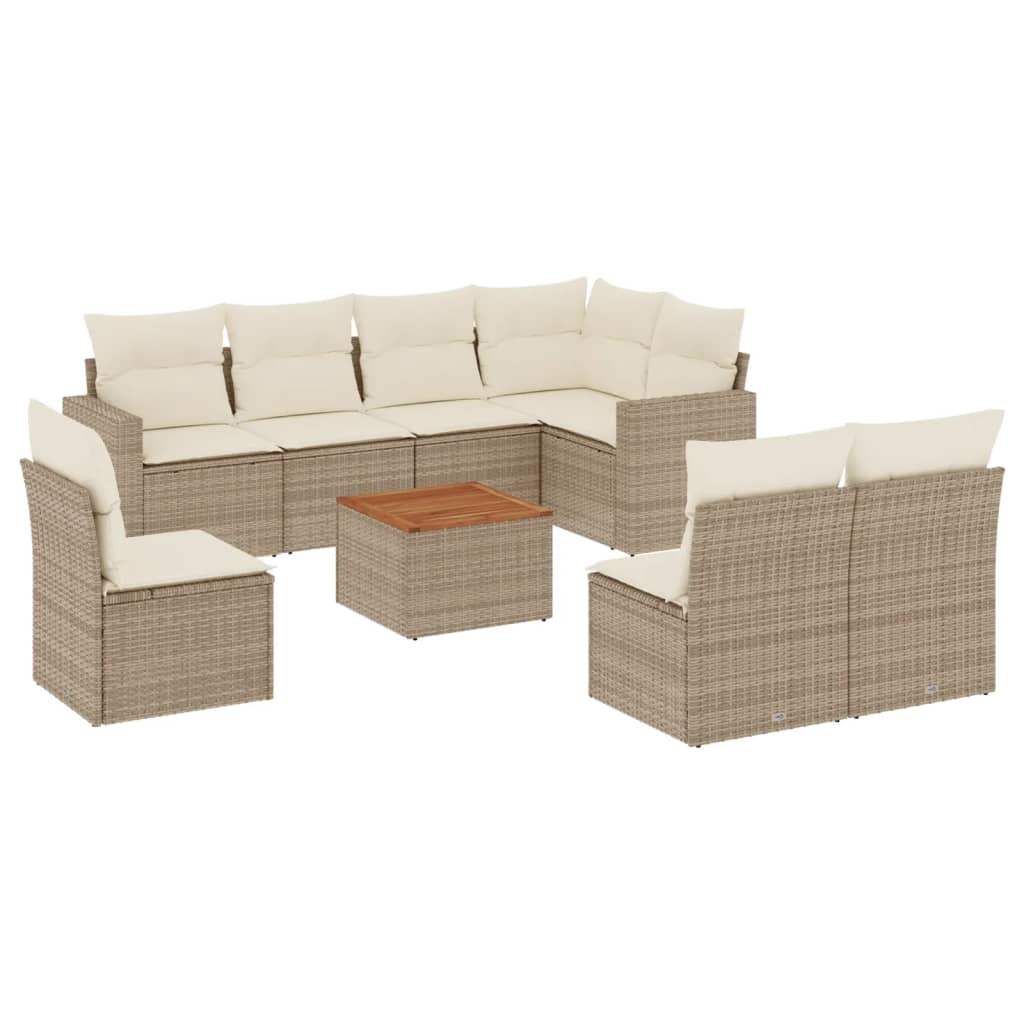 Set Divano da Giardino 9 pz con Cuscini Beige in Polyrattan - homemem39