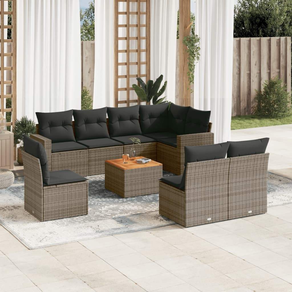 Set Divano da Giardino 9 pz con Cuscini Grigio in Polyrattan - homemem39