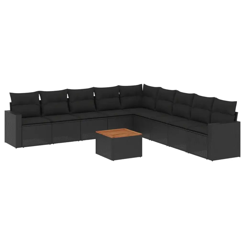Set Divani da Giardino 10pz con Cuscini in Polyrattan Nero - homemem39