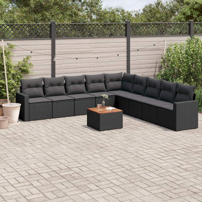 Set Divani da Giardino 10pz con Cuscini in Polyrattan Nero - homemem39