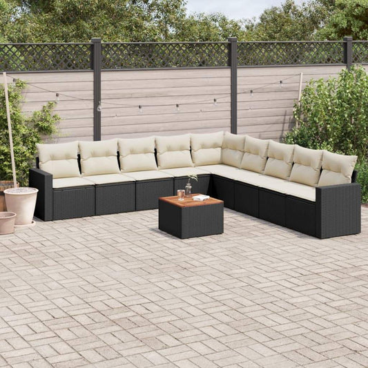 Set Divani da Giardino 10pz con Cuscini in Polyrattan Nero - homemem39