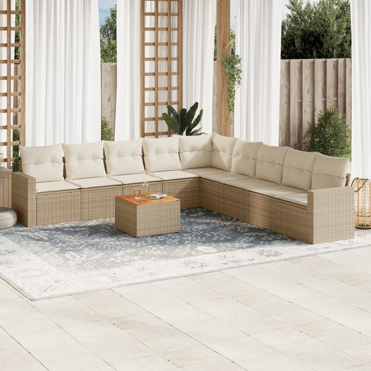 Set Divano da Giardino 10 pz con Cuscini Beige in Polyrattan - homemem39
