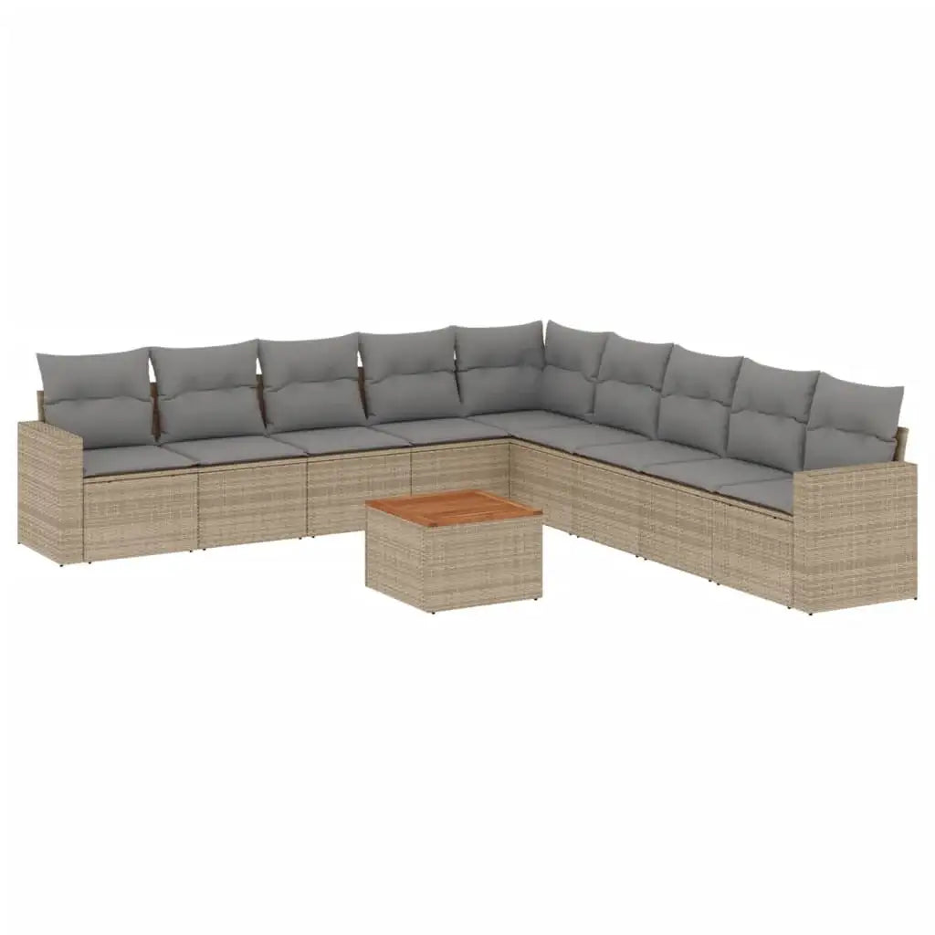 Set Divano da Giardino 10 pz con Cuscini Beige in Polyrattan - homemem39
