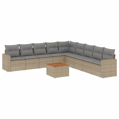 Set Divano da Giardino 10 pz con Cuscini Beige in Polyrattan - homemem39