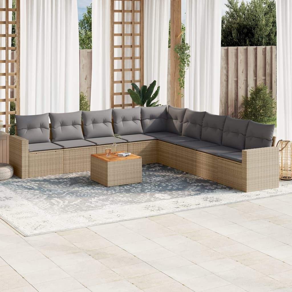 Set Divano da Giardino 10 pz con Cuscini Beige in Polyrattan - homemem39