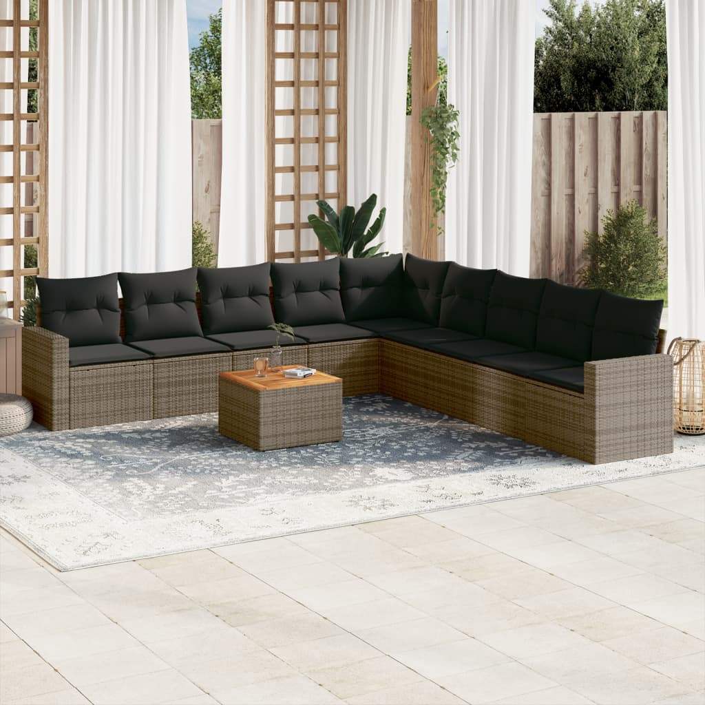Set Divano da Giardino 10 pz con Cuscini Grigio in Polyrattan - homemem39