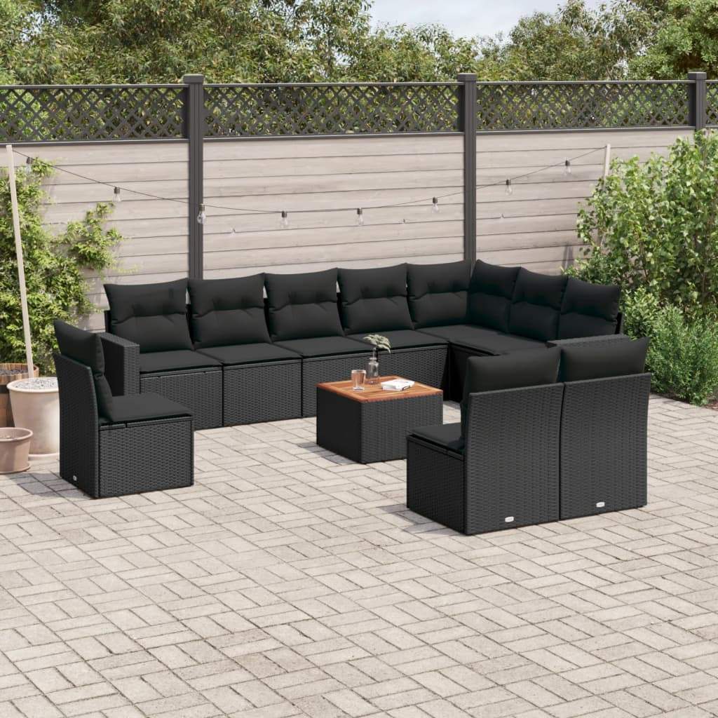 Set Divani da Giardino 11 pz con Cuscini in Polyrattan Nero - homemem39