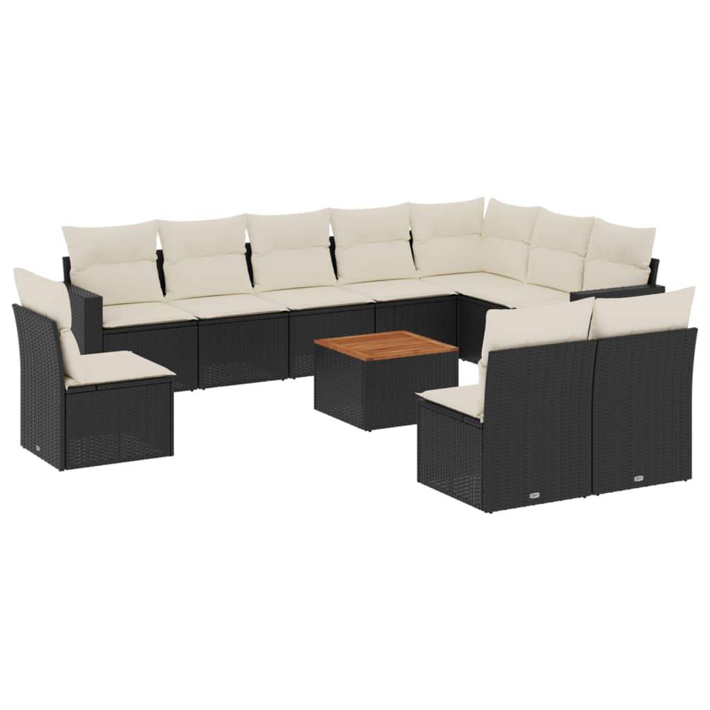 Set Divani da Giardino 11 pz con Cuscini in Polyrattan Nero - homemem39
