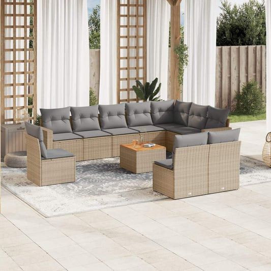 Set Divani da Giardino 11 pz con Cuscini Beige in Polyrattan - homemem39