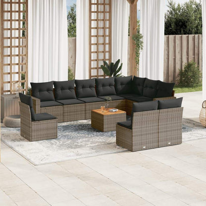 Set Divani da Giardino 11 pz con Cuscini in Polyrattan Grigio - homemem39
