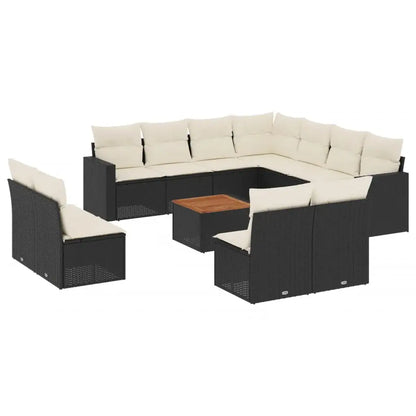 Set Divani da Giardino 12 pz con Cuscini Nero in Polyrattan - homemem39