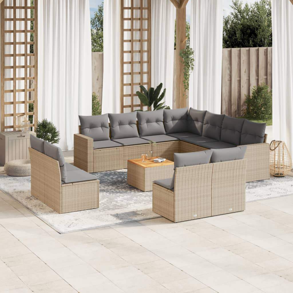 Set Divani da Giardino 12 pz con Cuscini Beige in Polyrattan - homemem39