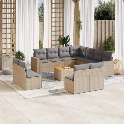 Set Divani da Giardino 12 pz con Cuscini Beige in Polyrattan - homemem39