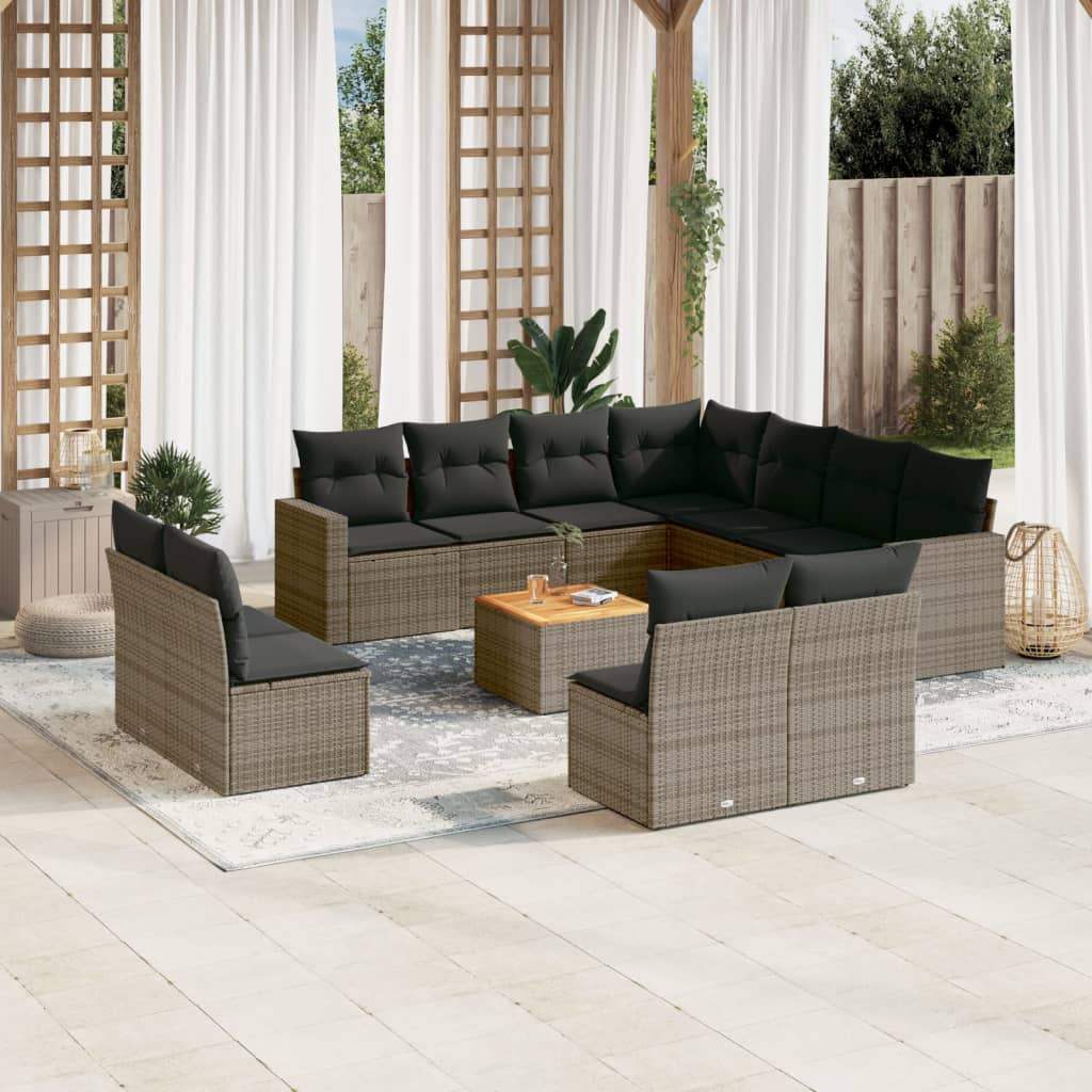 Set Divani da Giardino 12 pz con Cuscini Grigio in Polyrattan - homemem39