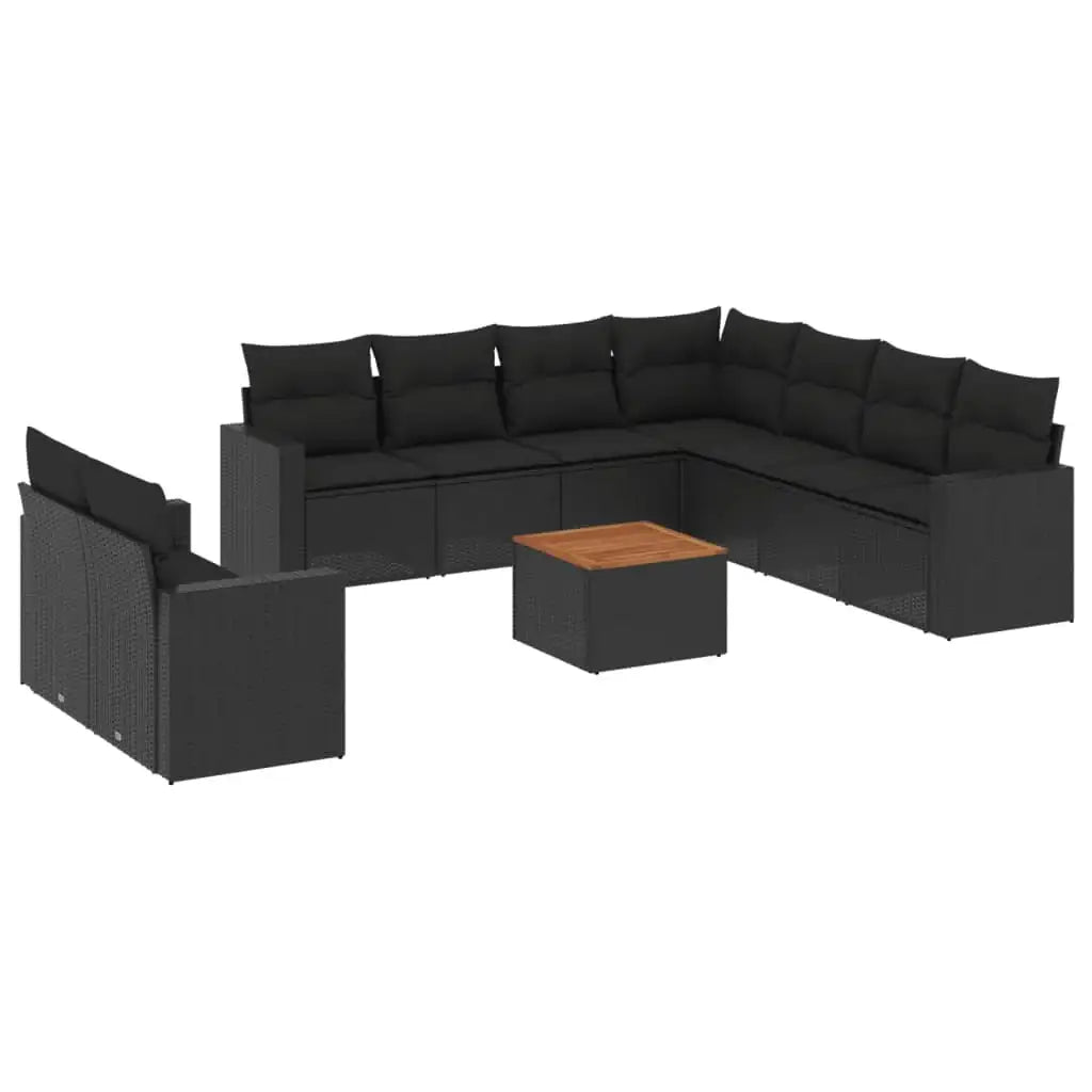 Set Divani da Giardino 10pz con Cuscini in Polyrattan Nero - homemem39