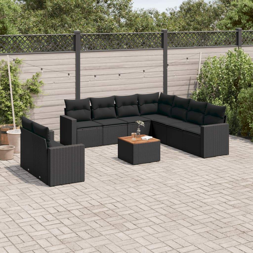 Set Divani da Giardino 10pz con Cuscini in Polyrattan Nero - homemem39