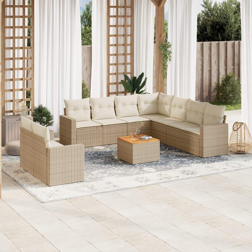 Set Divano da Giardino 10 pz con Cuscini Beige in Polyrattan - homemem39
