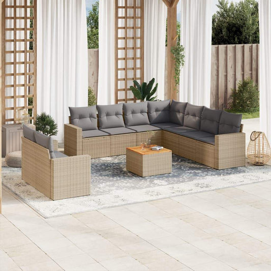 Set Divano da Giardino 10 pz con Cuscini Beige in Polyrattan - homemem39