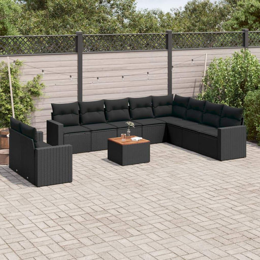 Set Divani da Giardino 11 pz con Cuscini in Polyrattan Nero - homemem39
