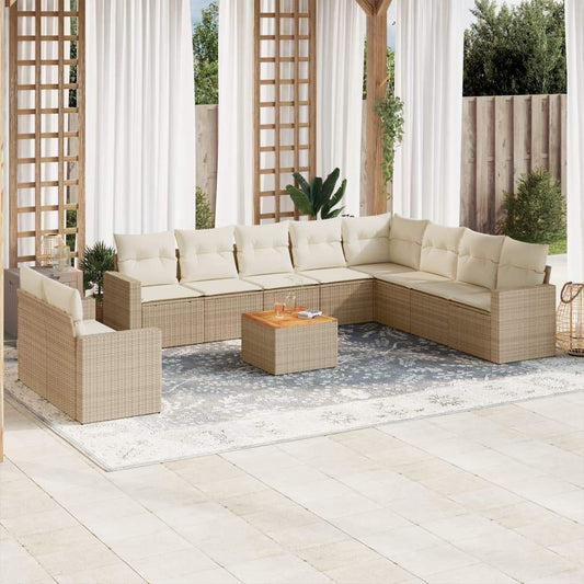 Set Divani da Giardino 11 pz con Cuscini Beige in Polyrattan - homemem39