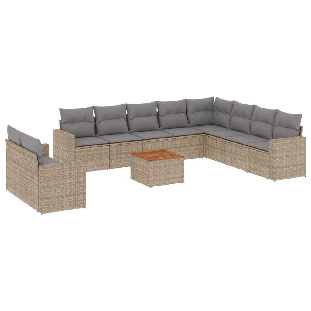 Set Divani da Giardino 11 pz con Cuscini Beige in Polyrattan - homemem39