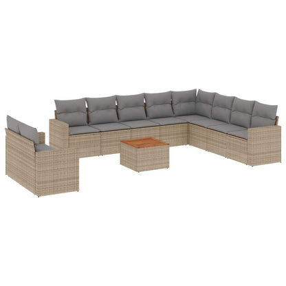 Set Divani da Giardino 11 pz con Cuscini Beige in Polyrattan - homemem39