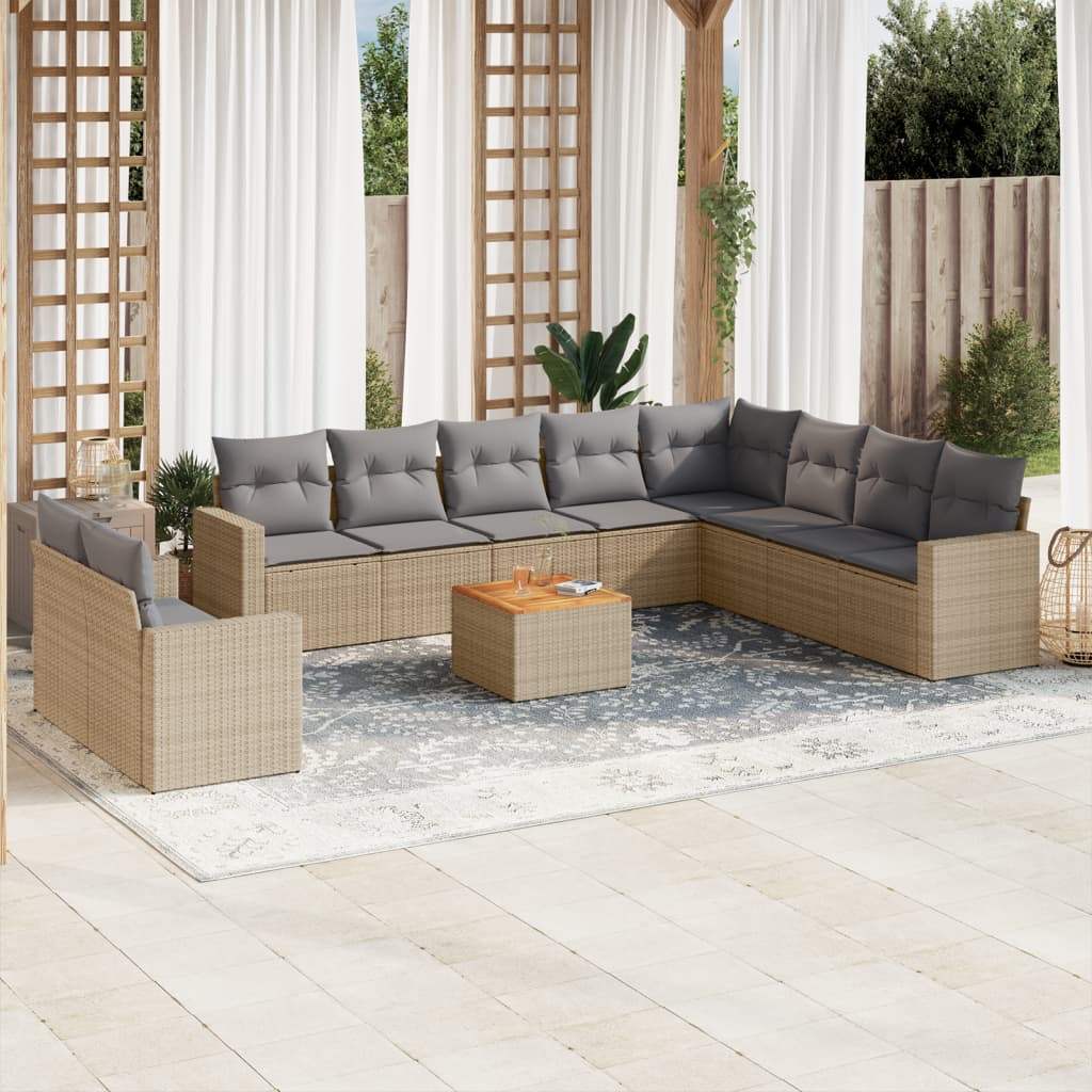 Set Divani da Giardino 11 pz con Cuscini Beige in Polyrattan - homemem39