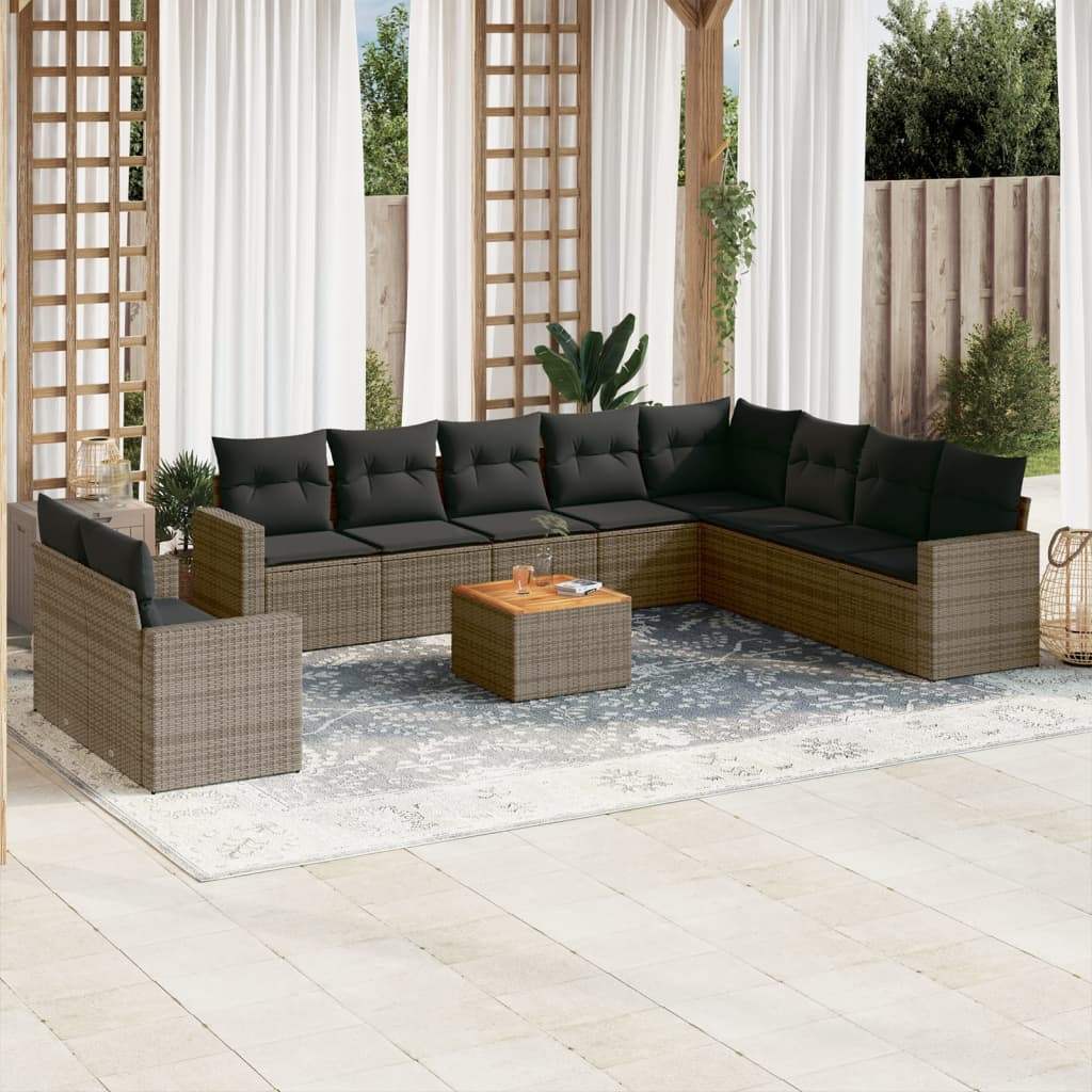Set Divani da Giardino 11 pz con Cuscini in Polyrattan Grigio - homemem39