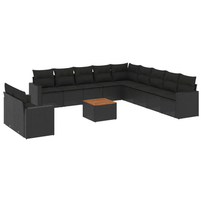 Set Divani da Giardino 12 pz con Cuscini Nero in Polyrattan - homemem39
