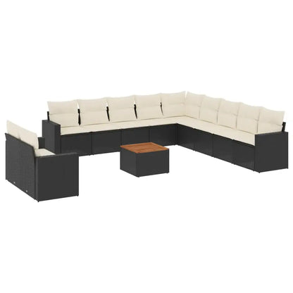 Set Divani da Giardino 12 pz con Cuscini Nero in Polyrattan - homemem39