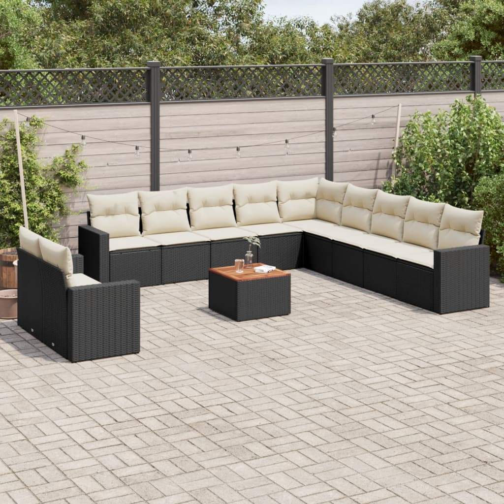 Set Divani da Giardino 12 pz con Cuscini Nero in Polyrattan - homemem39
