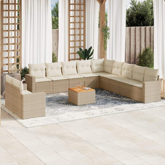 Set Divani da Giardino 12 pz con Cuscini Beige in Polyrattan - homemem39