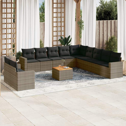 Set Divani da Giardino 12 pz con Cuscini Grigio in Polyrattan - homemem39