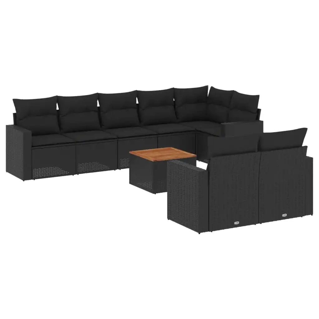 Set Divani da Giardino 9 pz con Cuscini Nero in Polyrattan - homemem39