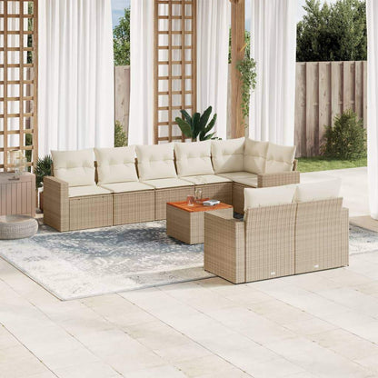 Set Divano da Giardino 9 pz con Cuscini Beige in Polyrattan - homemem39