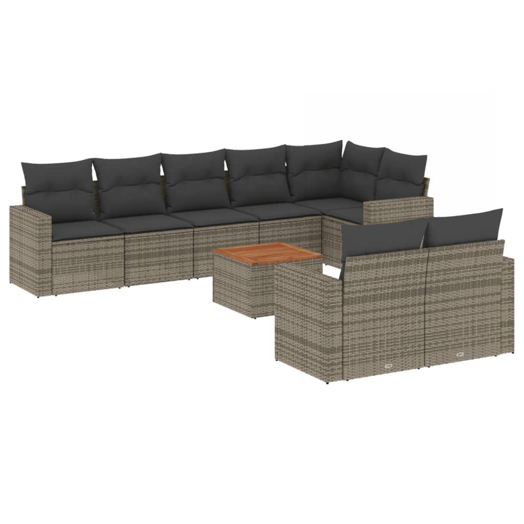 Set Divano da Giardino 9 pz con Cuscini Grigio in Polyrattan - homemem39
