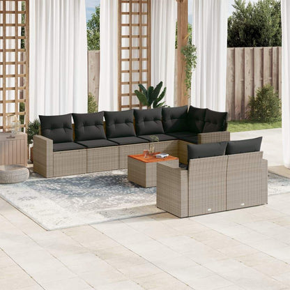 Set Divano da Giardino 9 pz con Cuscini Grigio in Polyrattan - homemem39