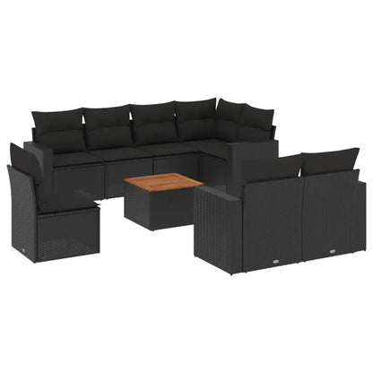 Set Divani da Giardino 9 pz con Cuscini Nero in Polyrattan - homemem39