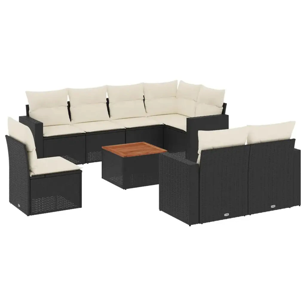 Set Divani da Giardino 9 pz con Cuscini Nero in Polyrattan - homemem39