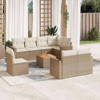 Set Divano da Giardino 9 pz con Cuscini Beige in Polyrattan - homemem39