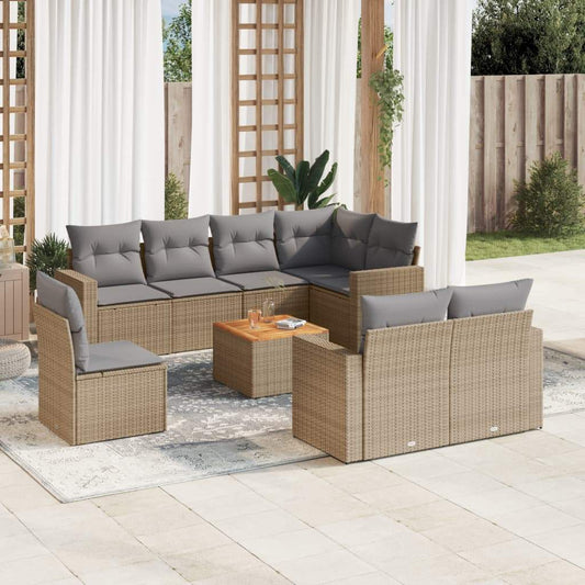 Set Divano da Giardino 9 pz con Cuscini Beige in Polyrattan - homemem39