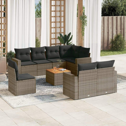 Set Divano da Giardino 9 pz con Cuscini Grigio in Polyrattan - homemem39