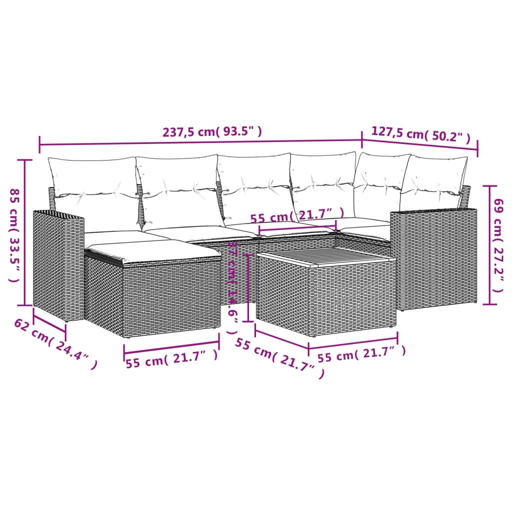 Set Divani da Giardino con Cuscini 7pz Nero Polyrattan - homemem39