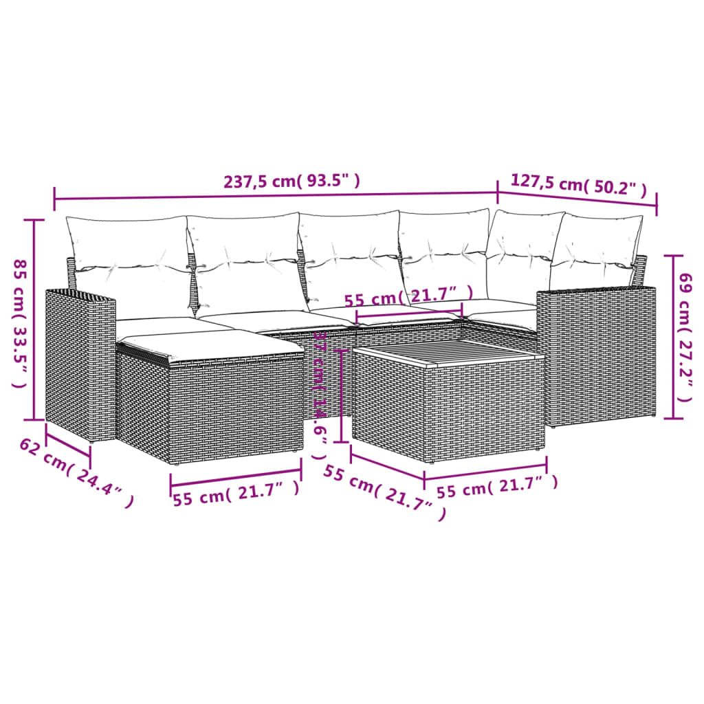 Set Divani da Giardino con Cuscini 7pz Nero Polyrattan - homemem39